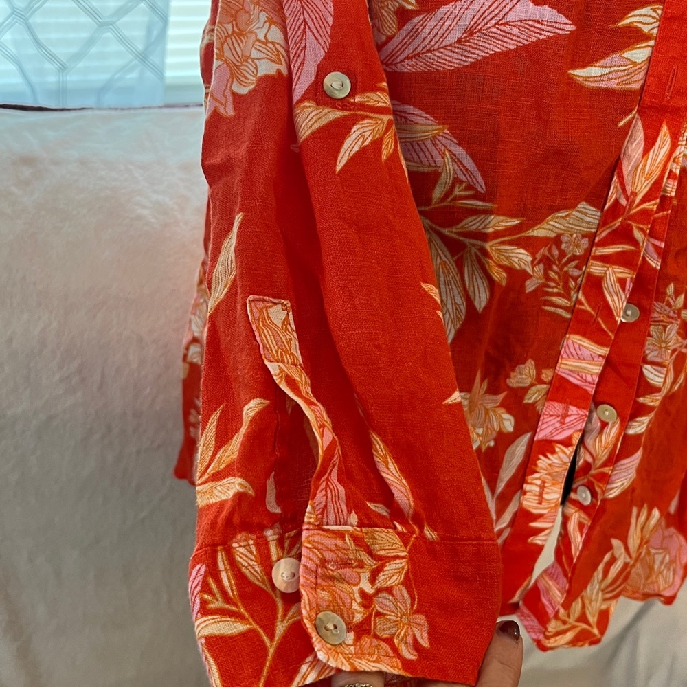 Cynthia Rowley 100% Linen Orange Floral Button-Down Shirt Women’s 2X Excellent - Picture 7 of 9